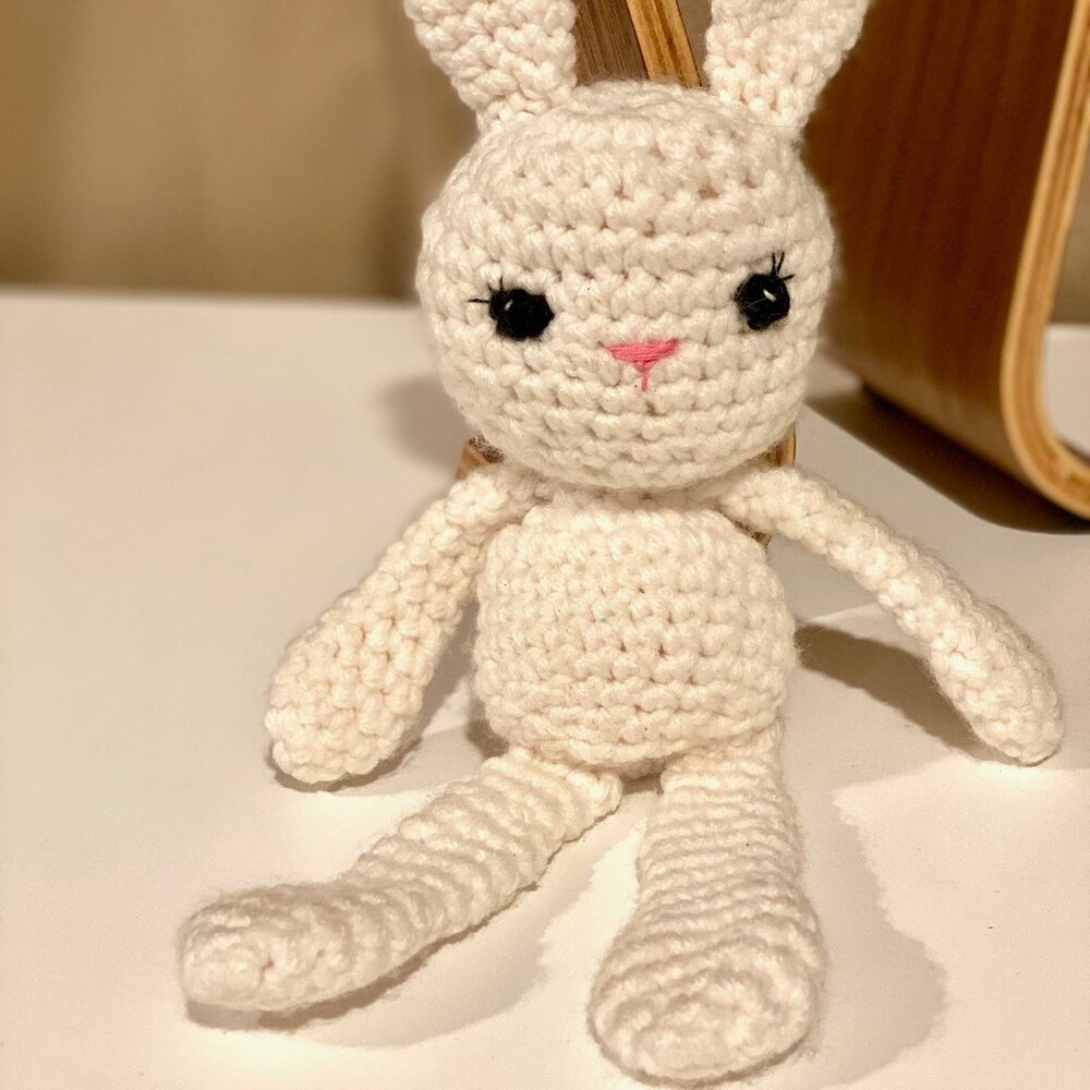 Vintage Handmade Crochet Bunny Plush Doll 12" Tall - Adorable Gift Idea
